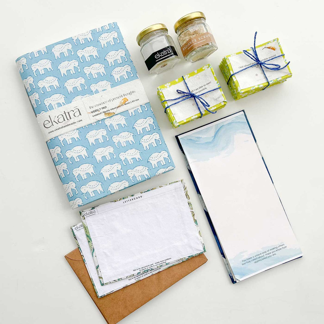 Eco-friendly Handmade Blue Elephant Journal & Self-Care Hamper