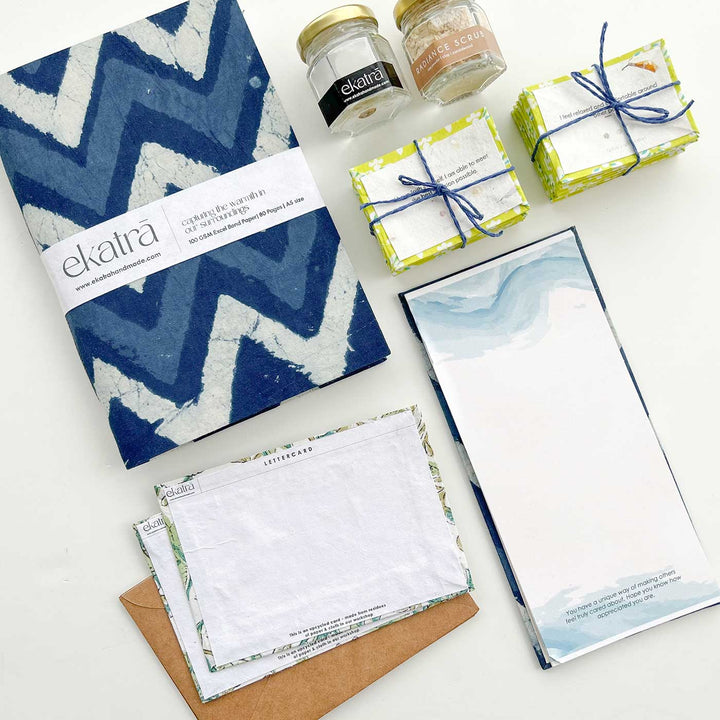 Eco-friendly Handmade Indigo Chevron Journal & Self-Care Hamper