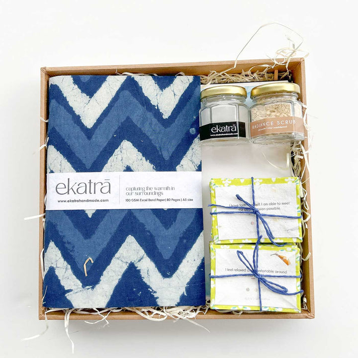 Eco-friendly Handmade Indigo Chevron Journal & Self-Care Hamper