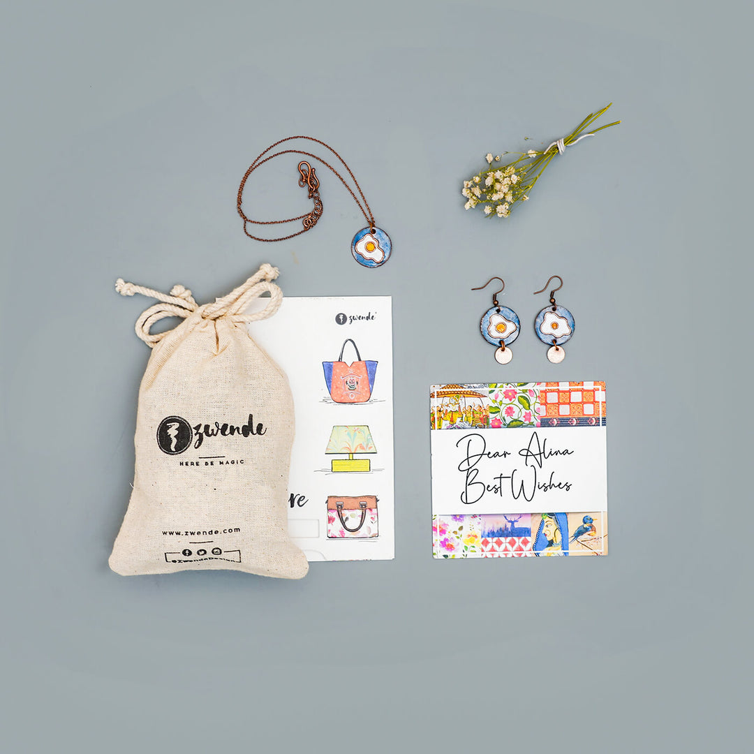 Handmade Copper Enamelled Phool Earrings and Necklace