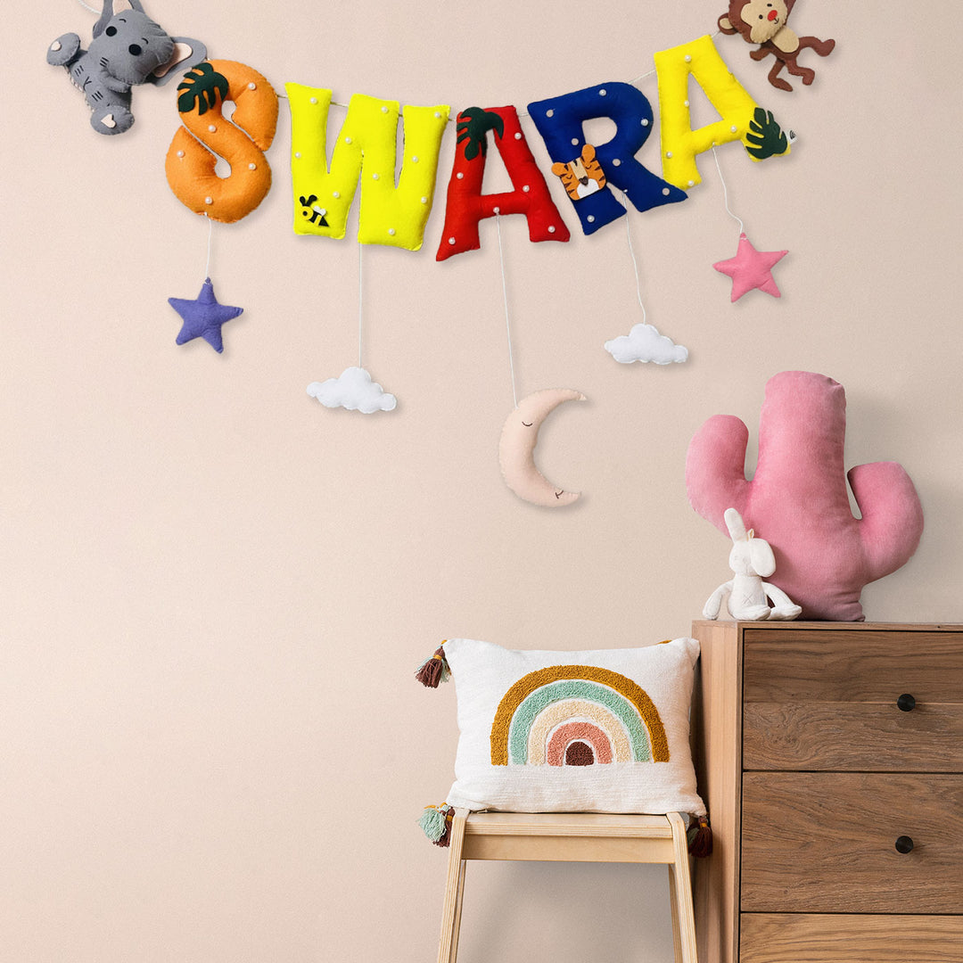 Handcrafted Personalized Ele Monkey Bunting For Kids - Hanging Name Banner with Plush Toys
