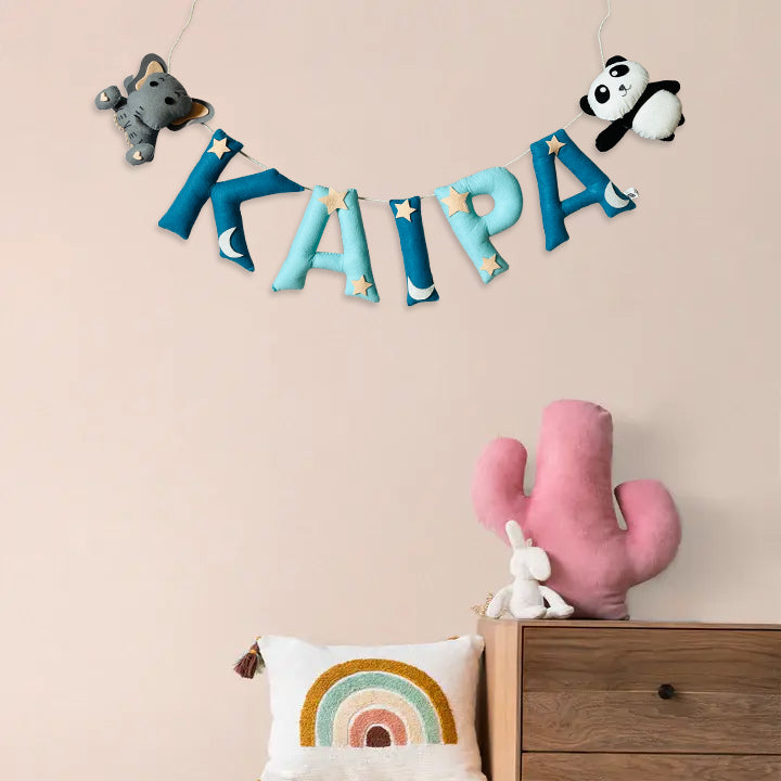 Handcrafted Personalized Ele Panda Themed Bunting For Kids - Hanging Name Garland Decoration Display