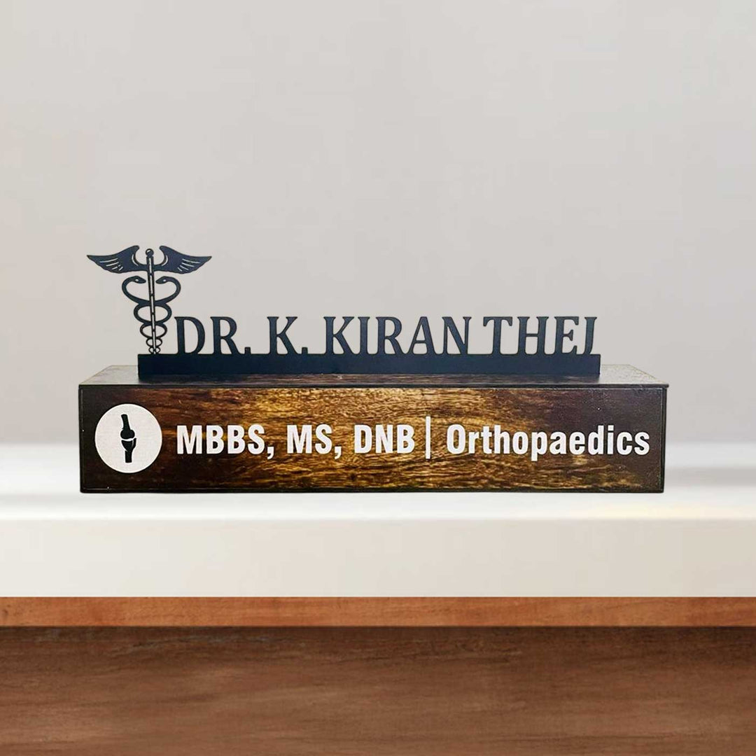 Personalized Waterproof Black Elegant Doctor Metal Name Plate - Front View with Name Personalization