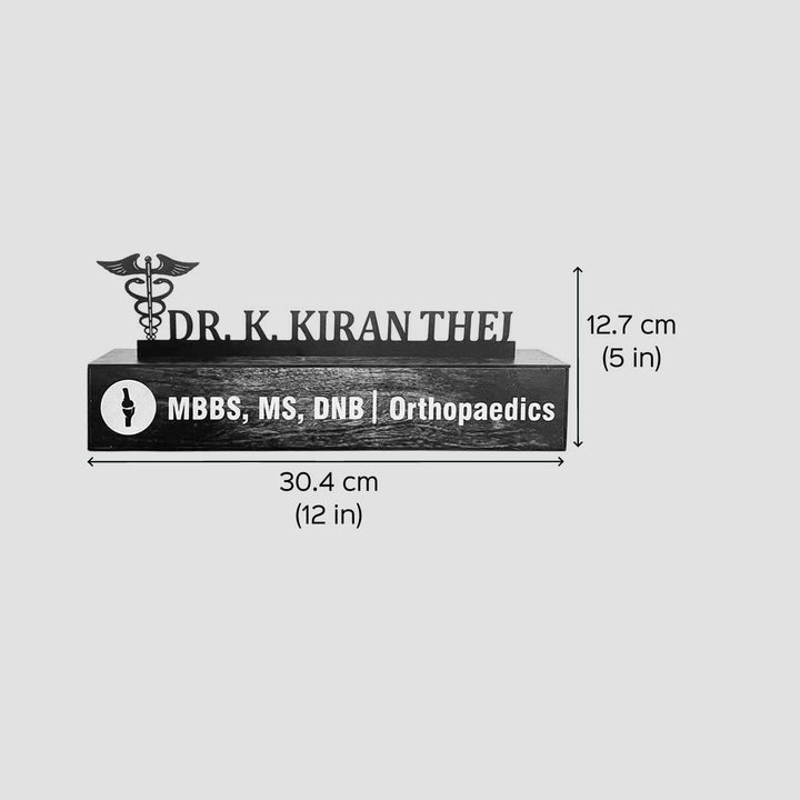 Personalized Waterproof Black Elegant Doctor Metal Name Plate - Dimension Chart Front View