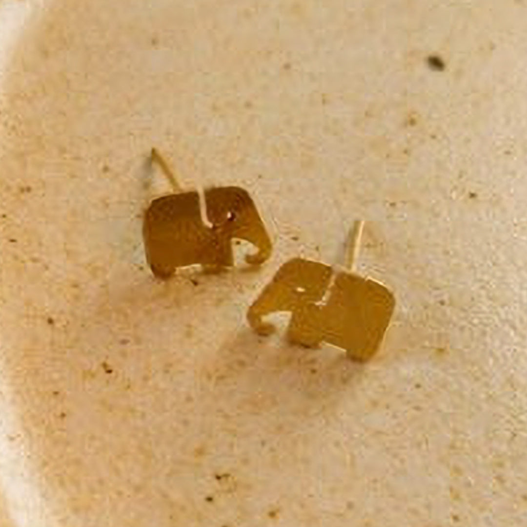 Modern Ellie The Elephant Brass Stud Earrings