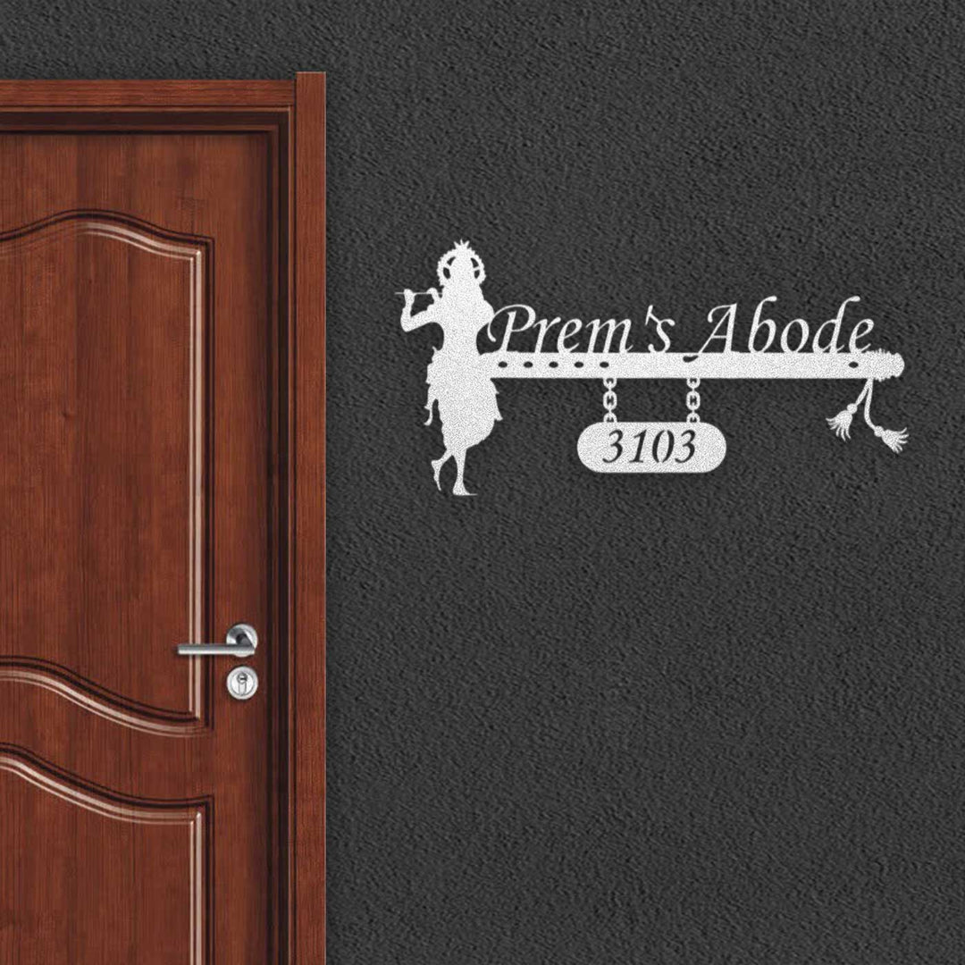 Personalized Krishna Weatherproof Name Plate With House Number - Mounted on Exterior Wall Near Door