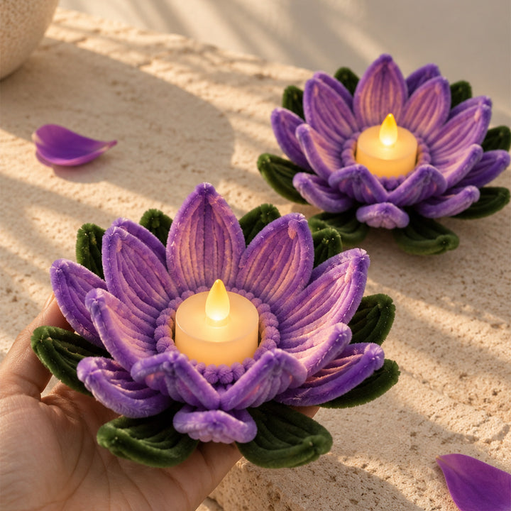 Set of 2 | Handcrafted Lavender Lotus Pipe Cleaner LED Tealight Holders