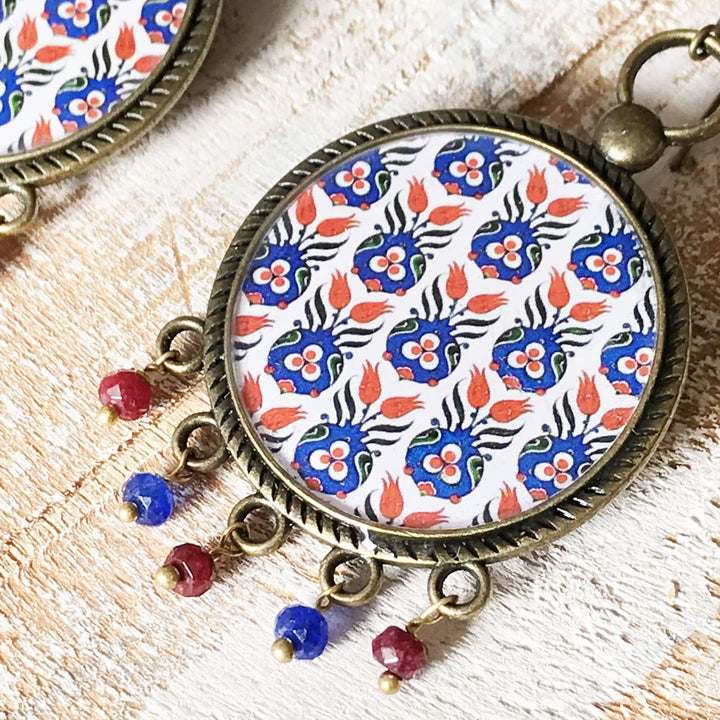 Mughal-Ottoman Floral Art Print Metal Earrings