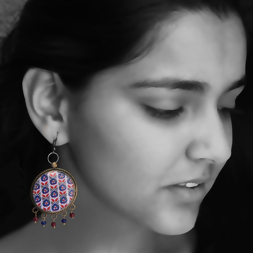 Mughal-Ottoman Floral Art Print Metal Earrings