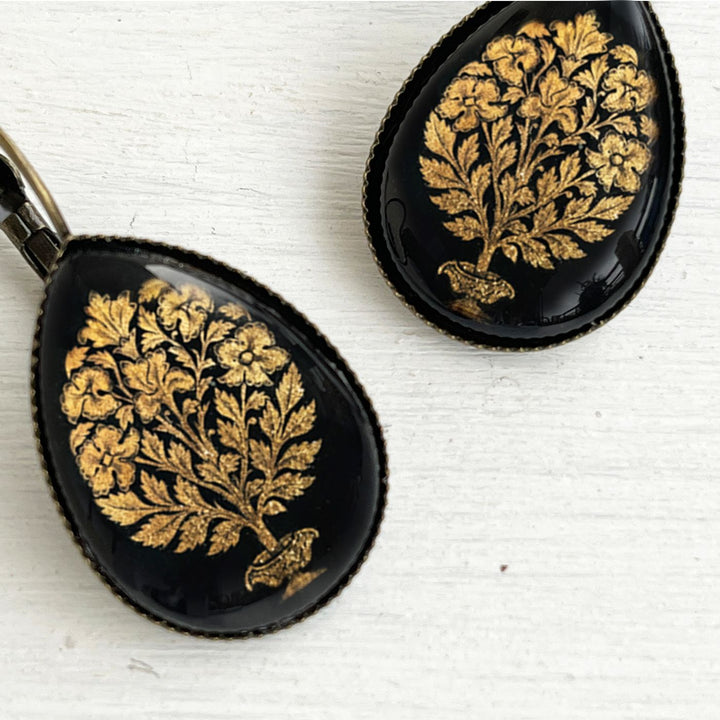 Tipu Sultan’s Palace Black Door Panel Pattern Metal Earrings