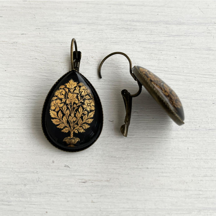 Tipu Sultan’s Palace Black Door Panel Pattern Metal Earrings