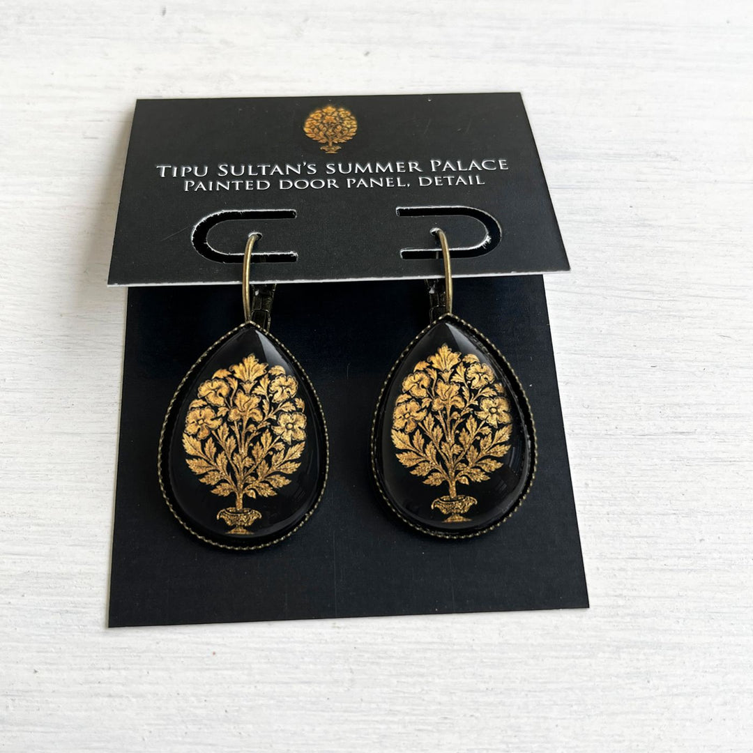 Tipu Sultan’s Palace Black Door Panel Pattern Metal Earrings