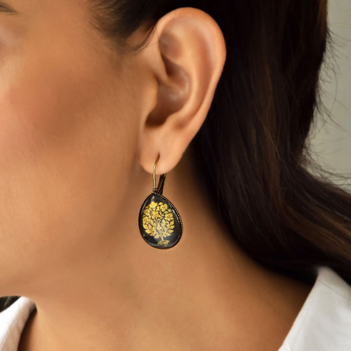Tipu Sultan’s Palace Black Door Panel Pattern Metal Earrings
