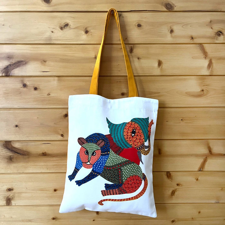 Hand-Painted Gond Art Forest Design Canvas Tote Bag