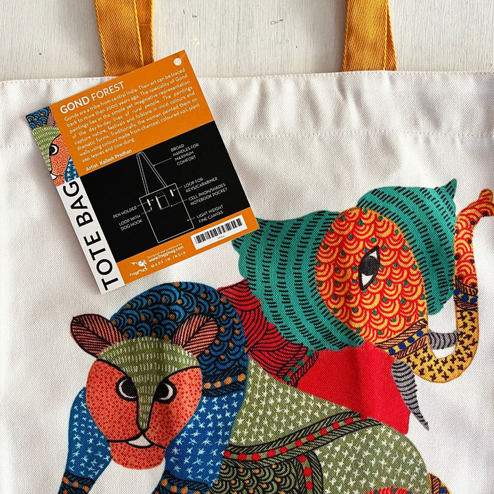 Hand-Painted Gond Art Forest Design Canvas Tote Bag