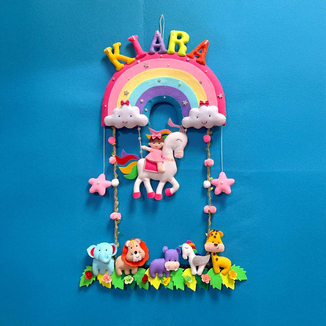 Personalized Handmade Unicorn & Rainbow Theme Felt Kids Name Plate