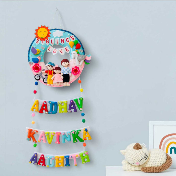 Personalized Handmade Round Felt Kids Name Plate For Siblings