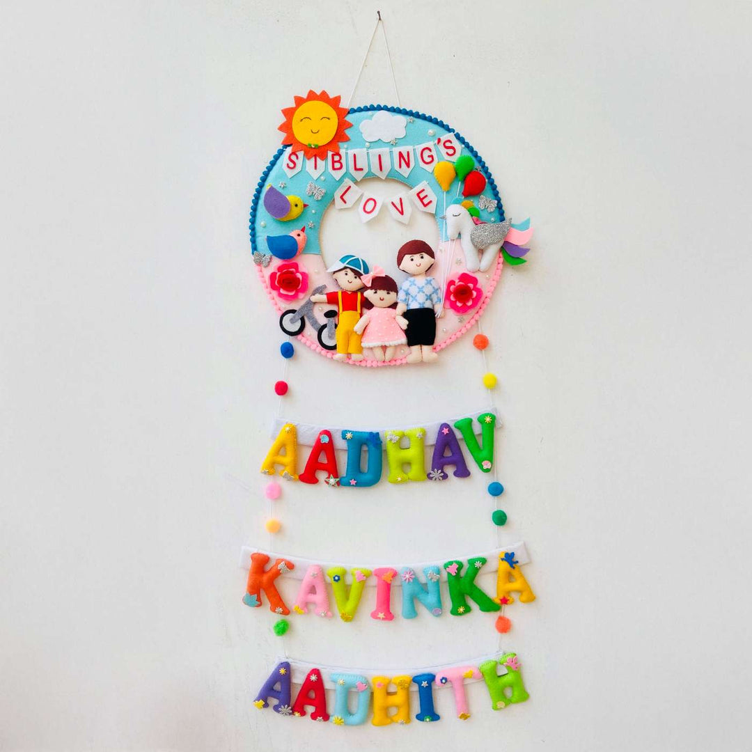 Personalized Handmade Round Felt Kids Name Plate For Siblings