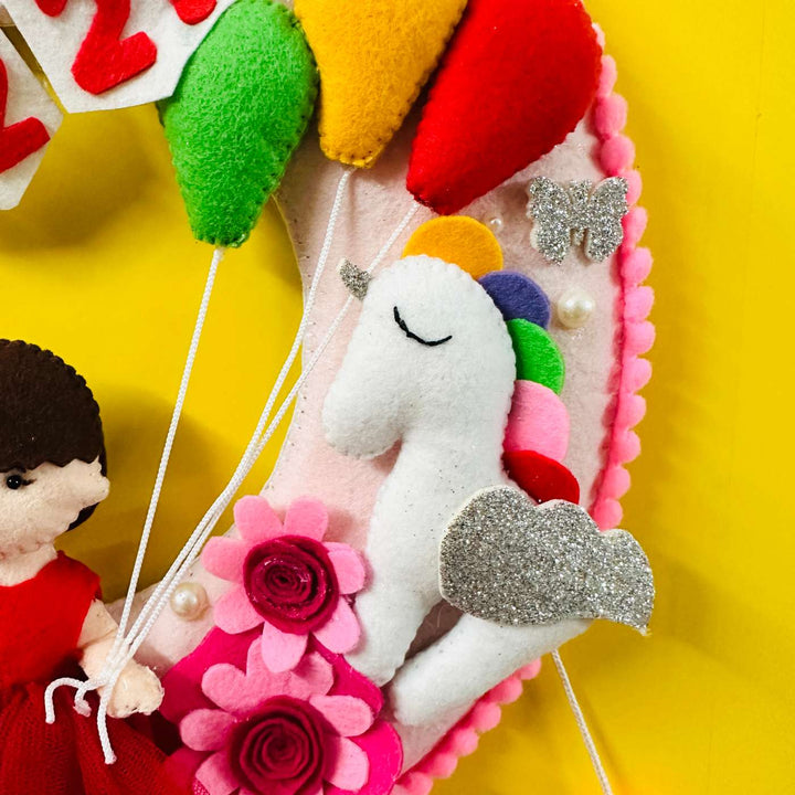 Personalized Handmade Round Unicorn Theme Felt Kids Name Plate For Girls