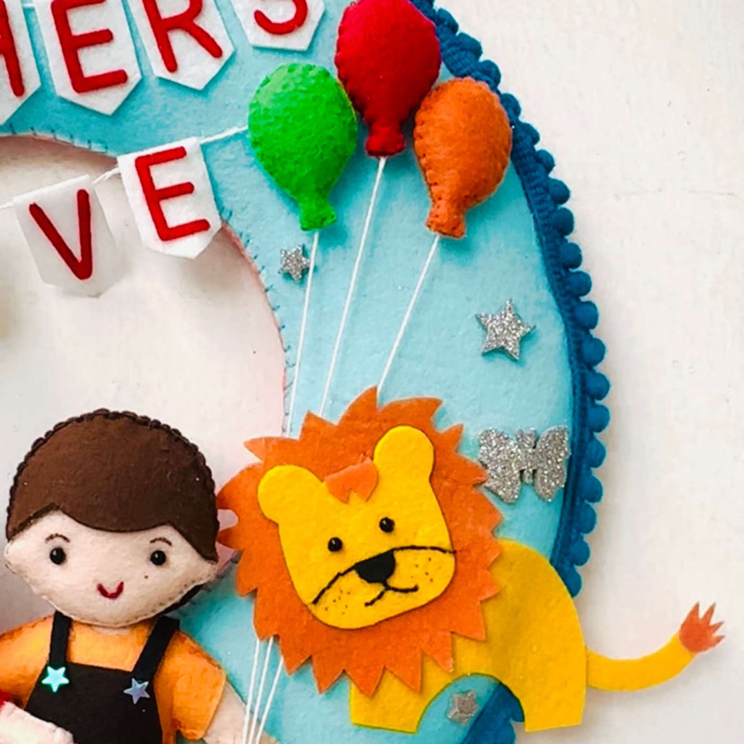 Personalized Handmade Car & Lion Theme Felt Kids Name Plate