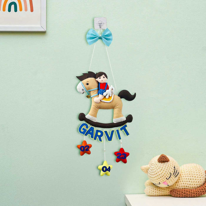 Personalized Handmade Horse Theme Felt Kids Name Plate With Date of Birth