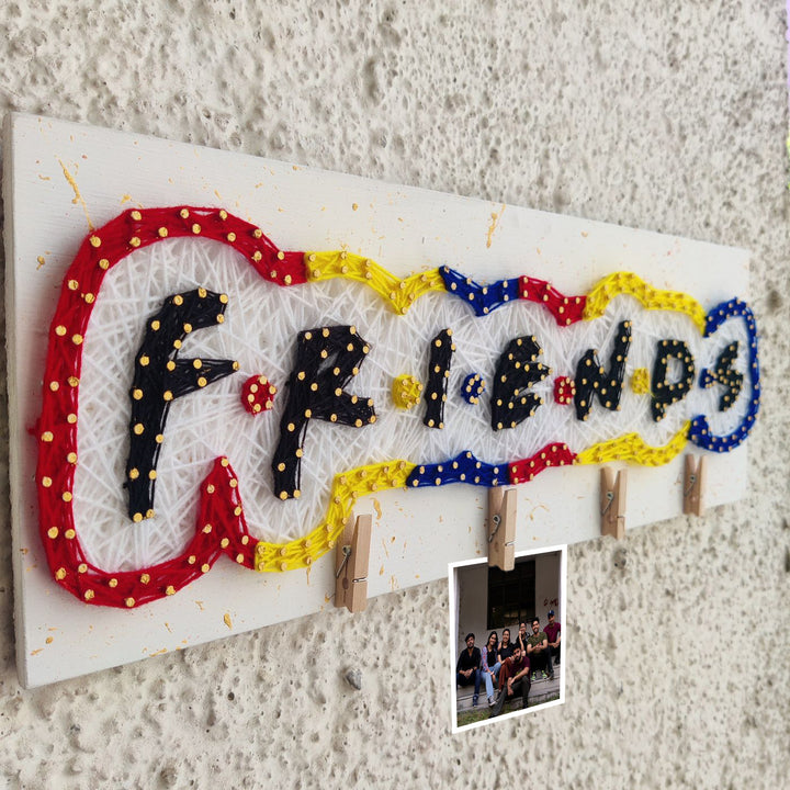 Photo Personalized Friends String Art Name Plate - Side View with Photo Clips