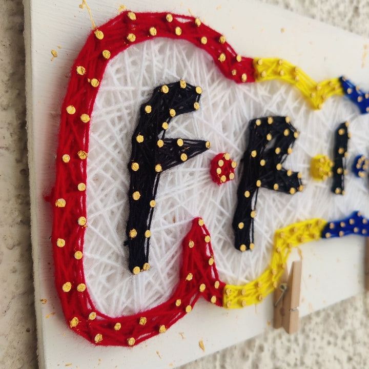 Photo Personalized Friends String Art Name Plate - Close-up Angled Text Detail