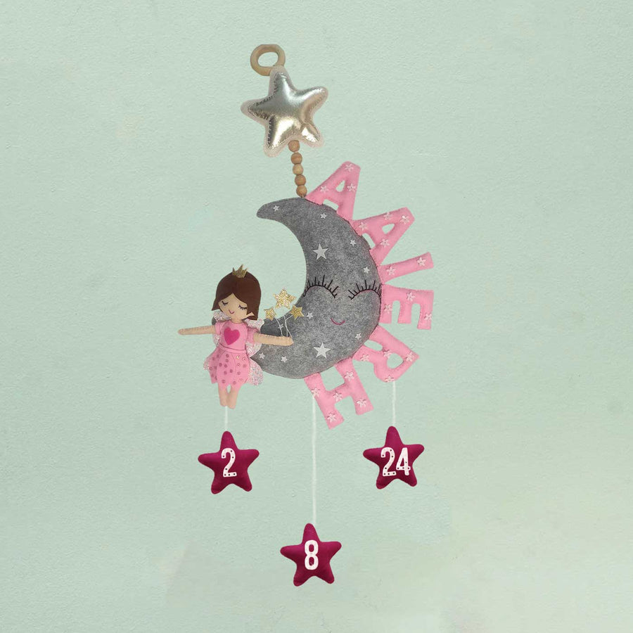 Personalized Handmade Fairy Moon Felt Name Plate - Hanging Name Personalization Example