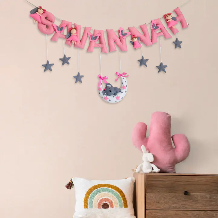 Handcrafted Personalized Fairy Themed Bunting For Kids - Hanging Personalized Name Garland Display