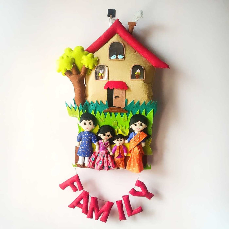Personalized Family Themed Felt Kids Name Plate - Front View Hanging Wall Decor