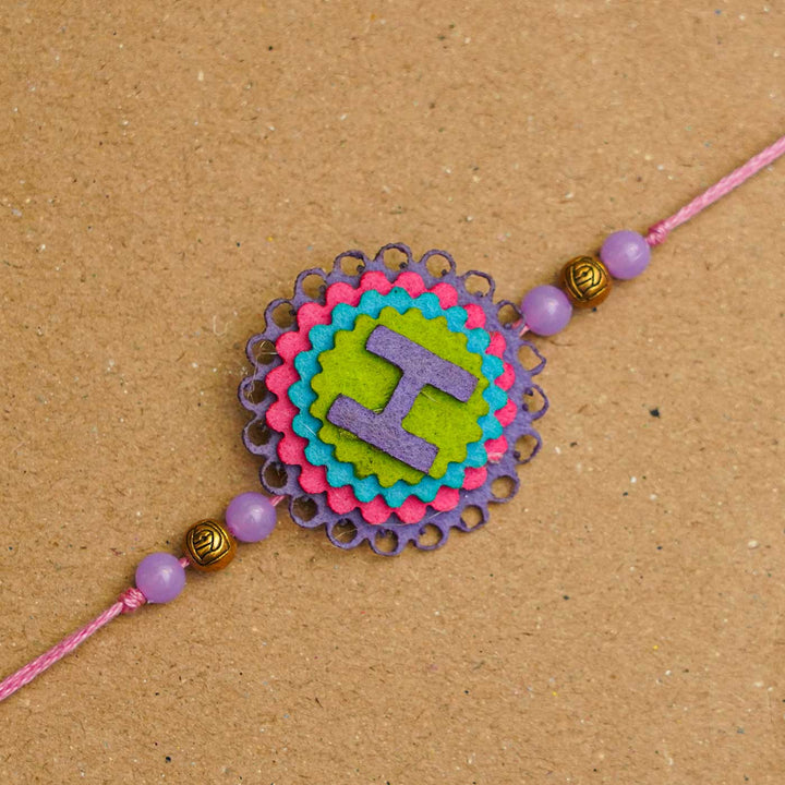 Personalized Handmade Felt Rakhi With Roli Chawal - Close-up Front View
