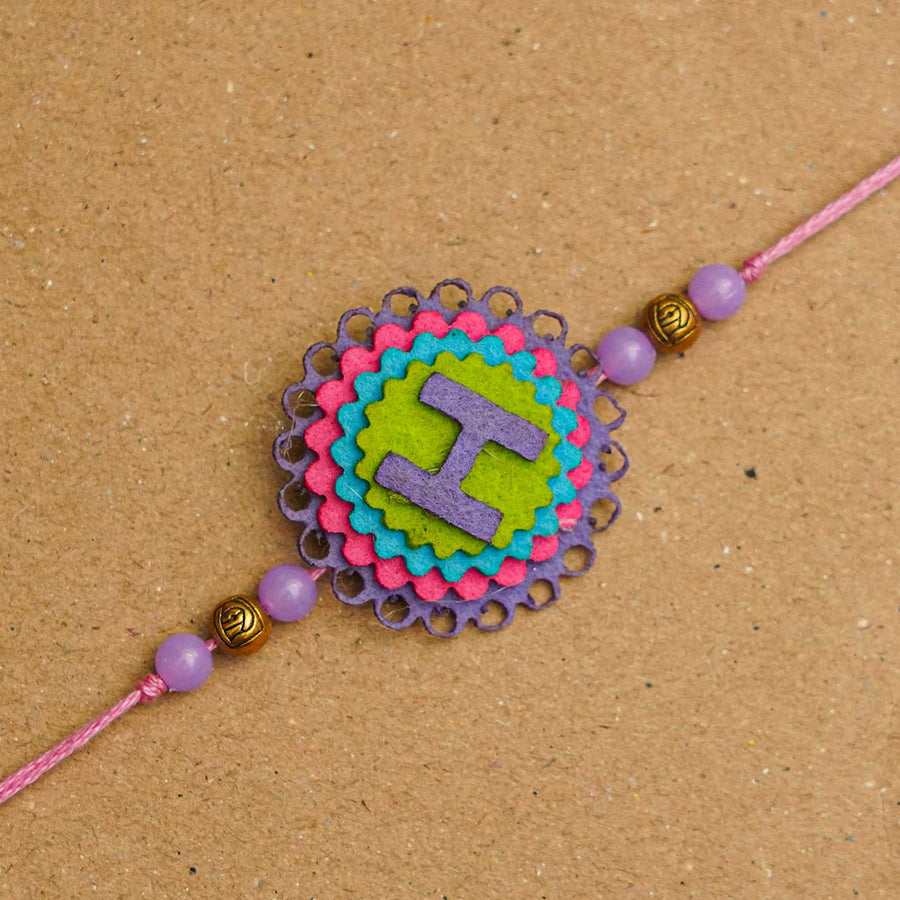 Personalized Handmade Felt Rakhi With Roli Chawal - Close-up Front View