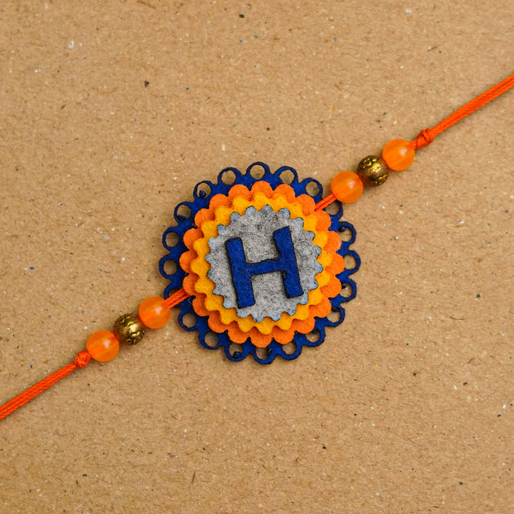 Personalized Handmade Felt Rakhi With Roli Chawal - Close-up Front View (5)
