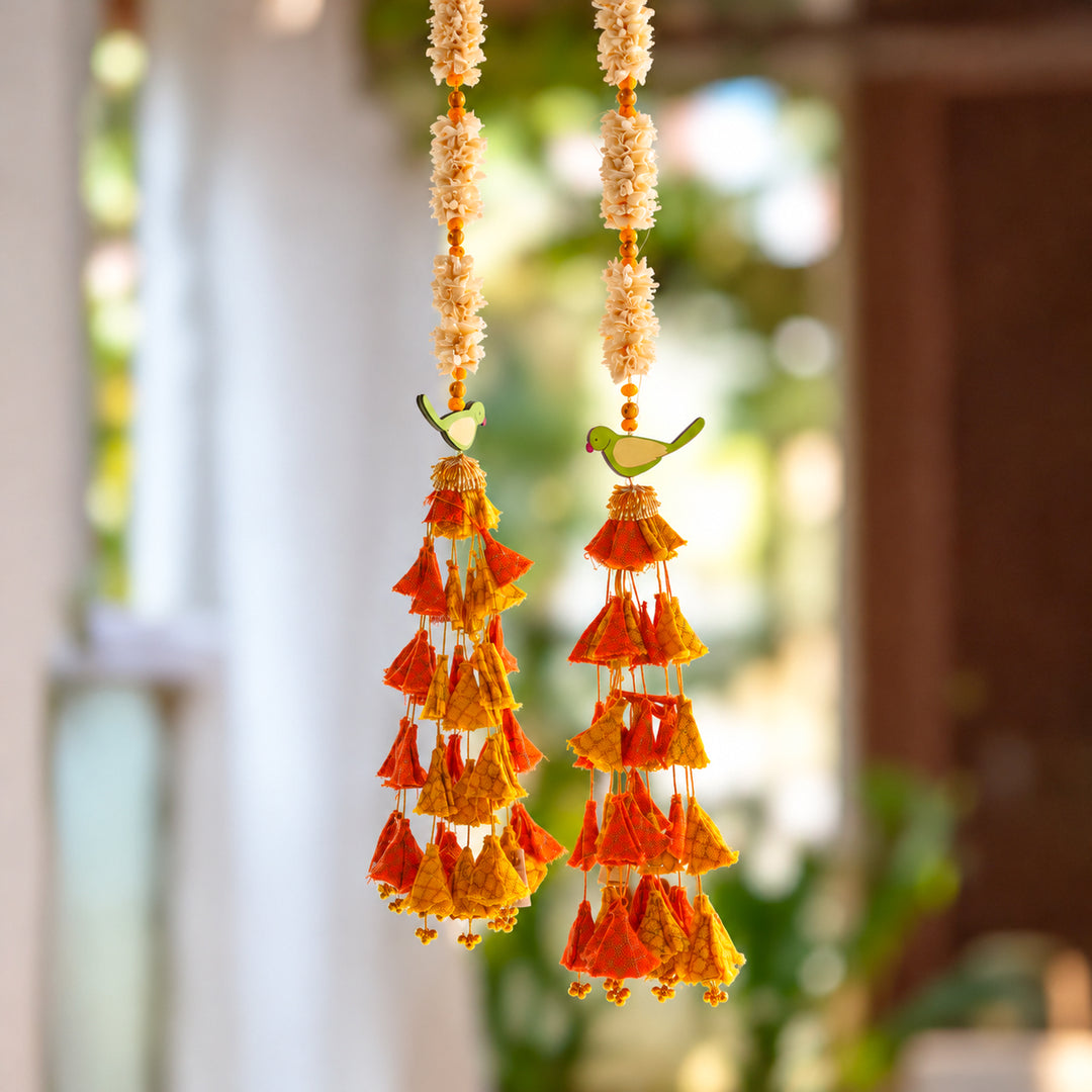 2 Pc | Handmade Parandi Parrot Jute Wall Hanging Strings With LED Lights & Shola Accents
