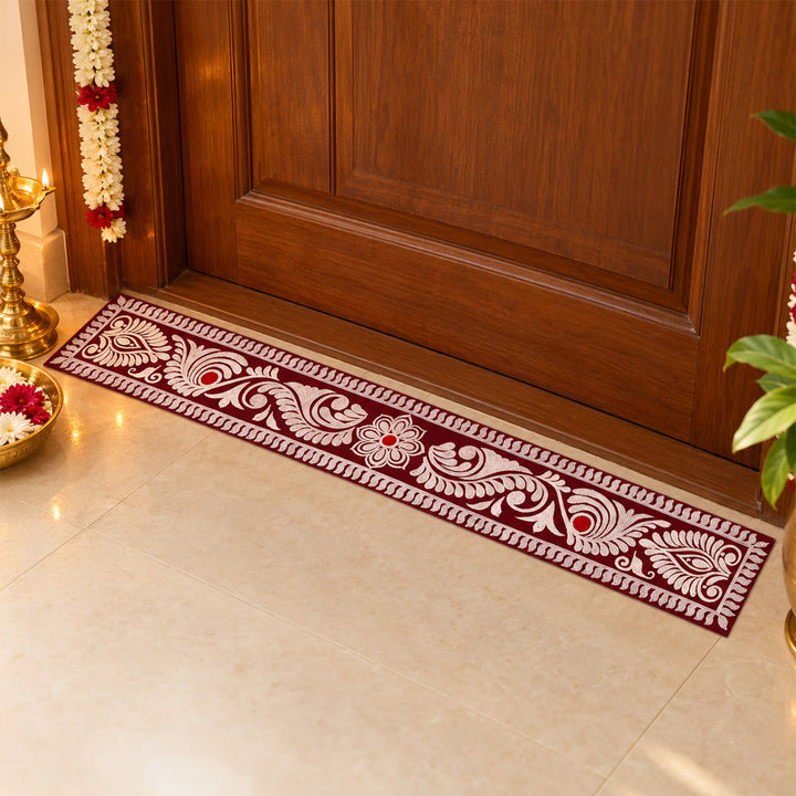 40 Inch | Reusable Handmade Madhobi Strip Fabric Rangoli Mat for Festive Entrance Decor