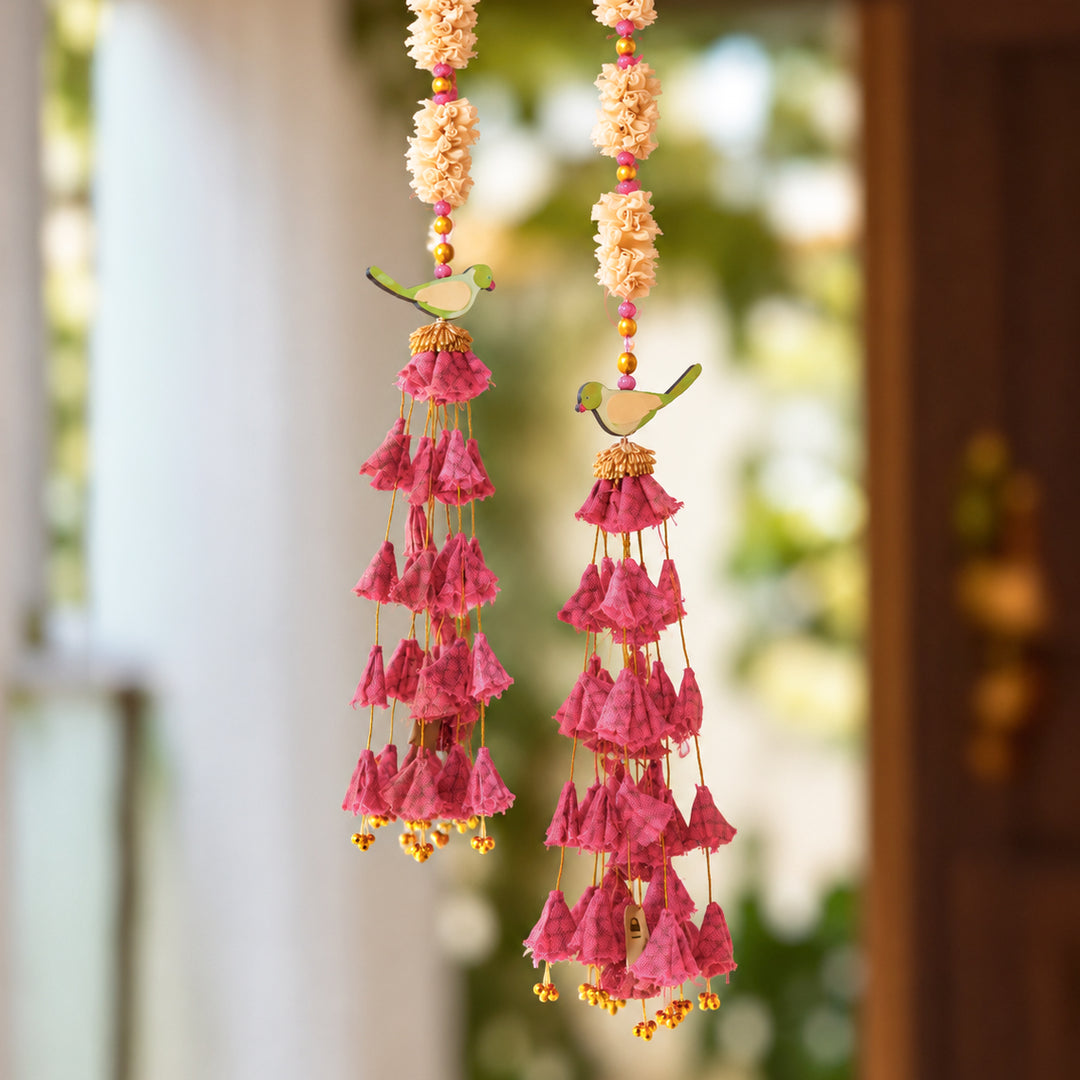 2 Pc | Handmade Parandi Parrot Jute Wall Hanging Strings With LED Lights & Shola Accents