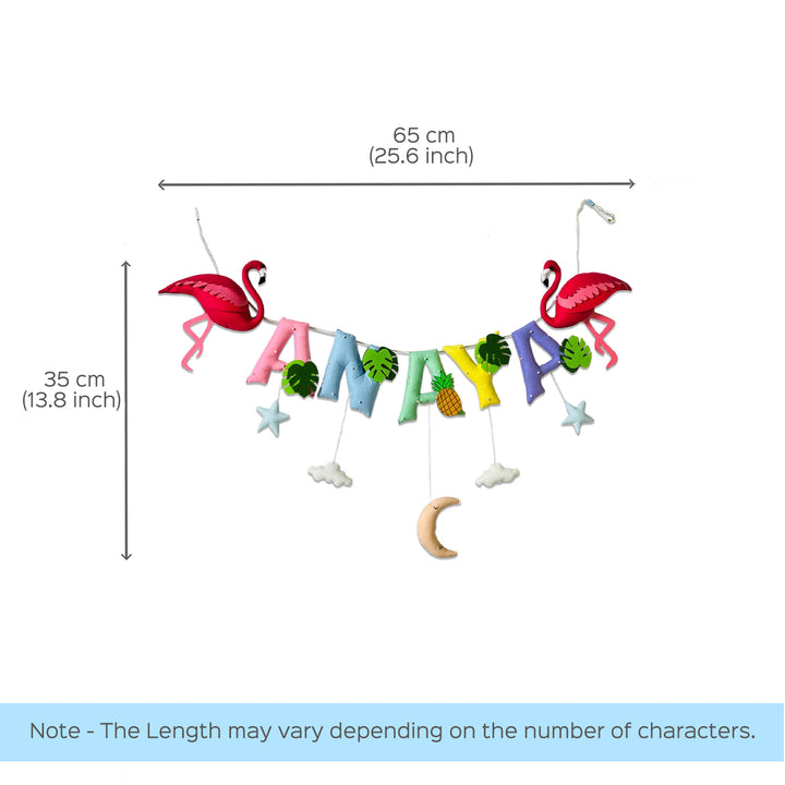 Handcrafted Personalized Flamingo Themed Bunting For Kids - Dimension Chart with Hanging Display