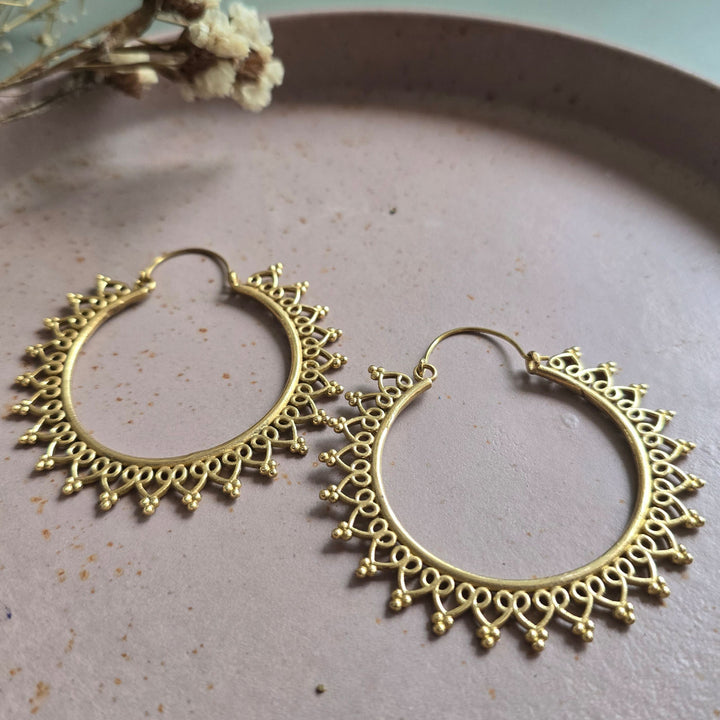 Handmade Flora Hoops Brass Earrings