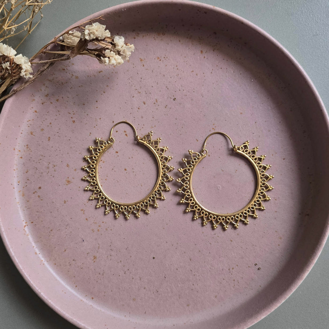 Handmade Flora Hoops Brass Earrings