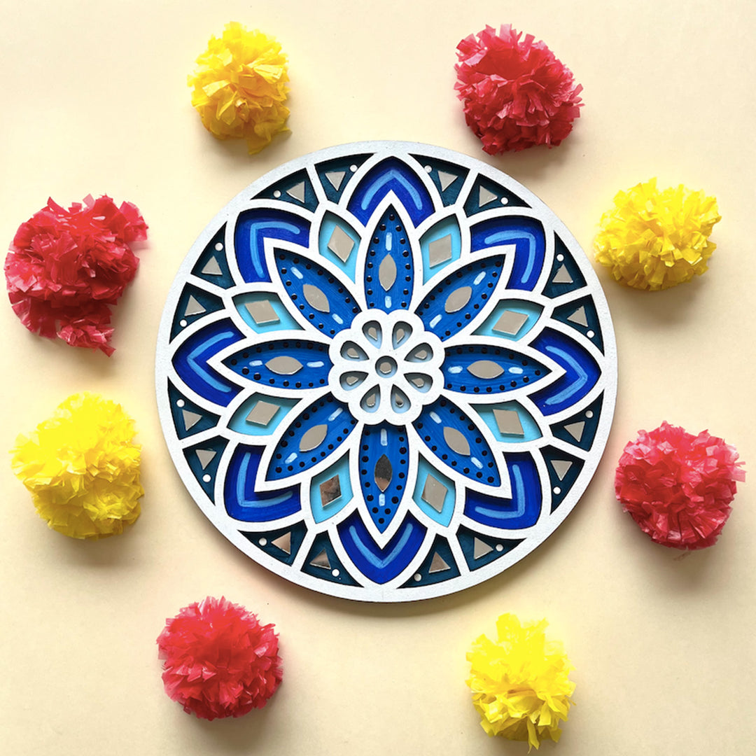Hand-Painted Floral Mdf Rangoli For Festive Decor