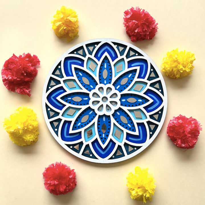 Hand-Painted Floral Mdf Rangoli For Festive Decor