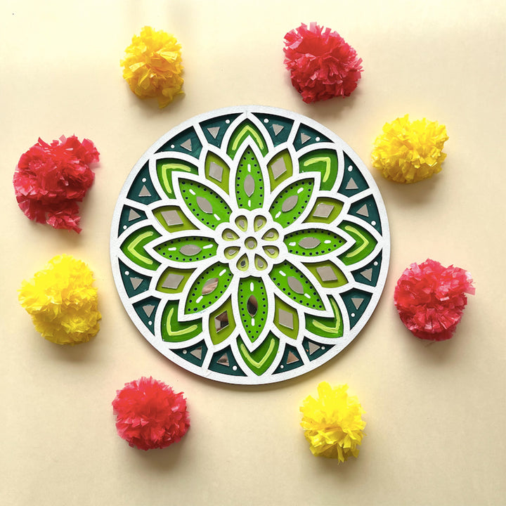 Hand-Painted Floral Mdf Rangoli For Festive Decor