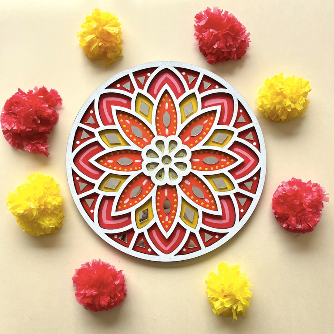Hand-Painted Floral Mdf Rangoli For Festive Decor