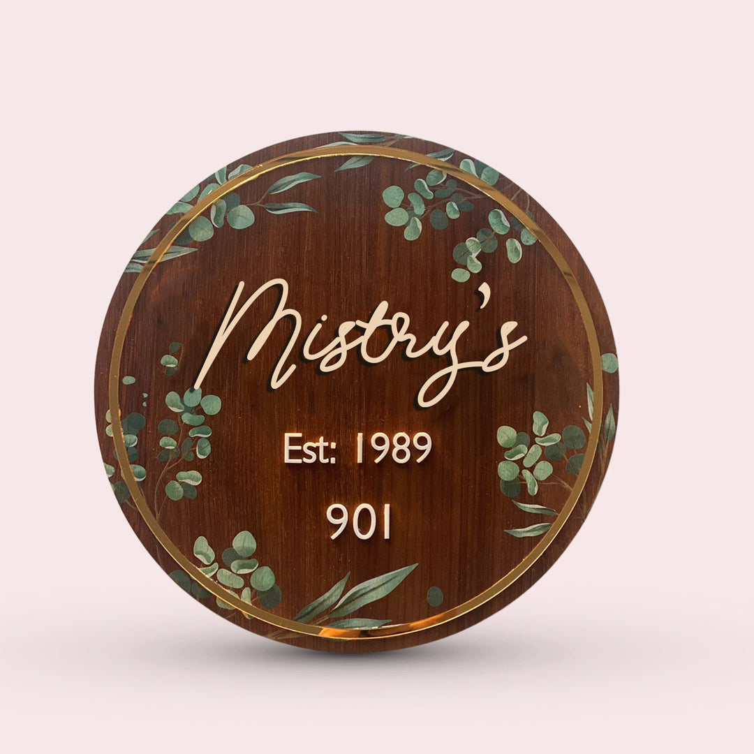 Personalised Floral Round Nameplate - Front View with Name Personalization