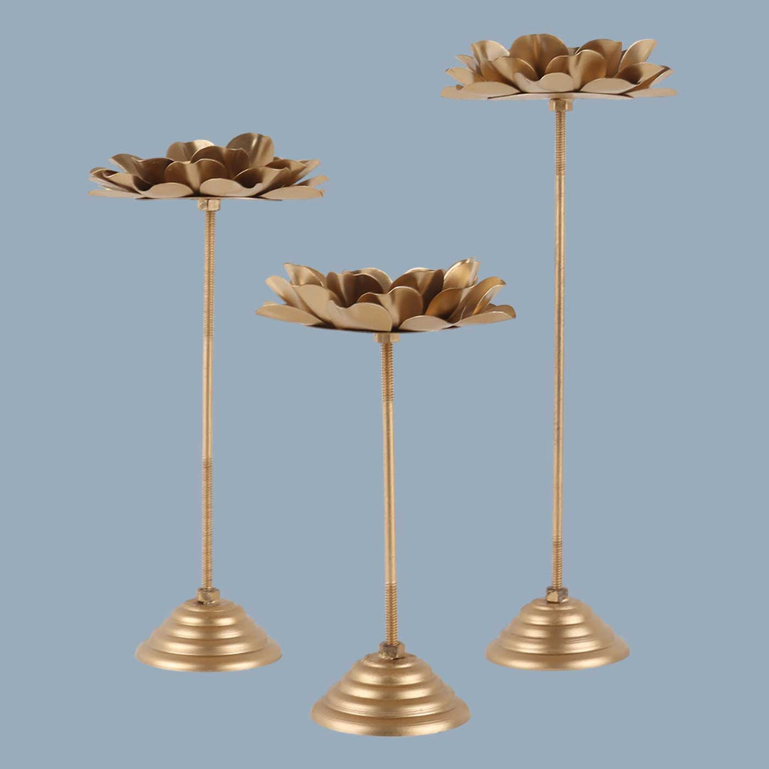 Handmade Flower Iron Tealight Holder With Detachable Stands | Set of 3