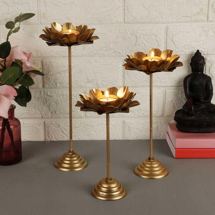 Handmade Flower Iron Tealight Holder With Detachable Stands | Set of 3