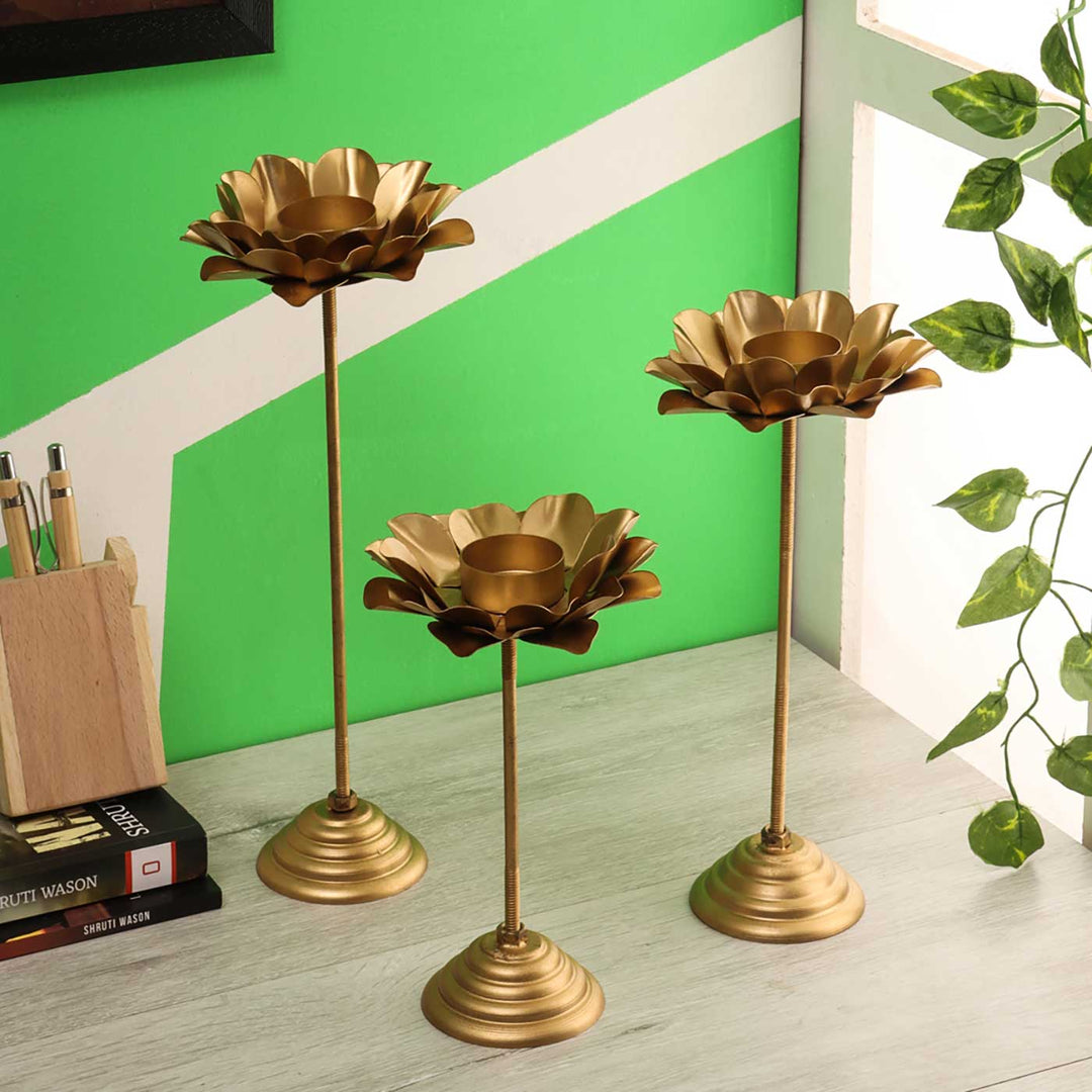 Handmade Flower Iron Tealight Holder With Detachable Stands | Set of 3