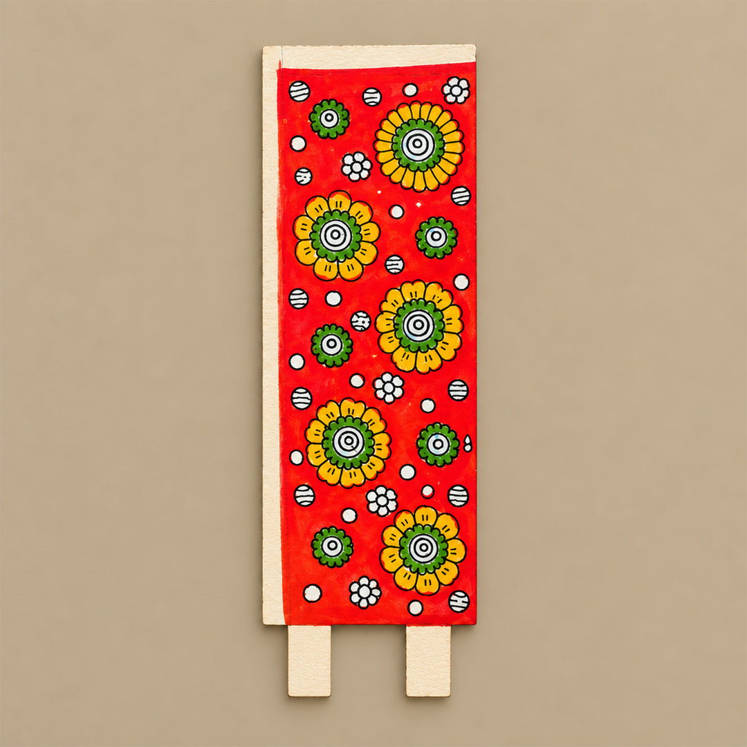 Hand-Painted Tholu Floral Parchment Leather Votive Tealight Holder With Channapatna Base