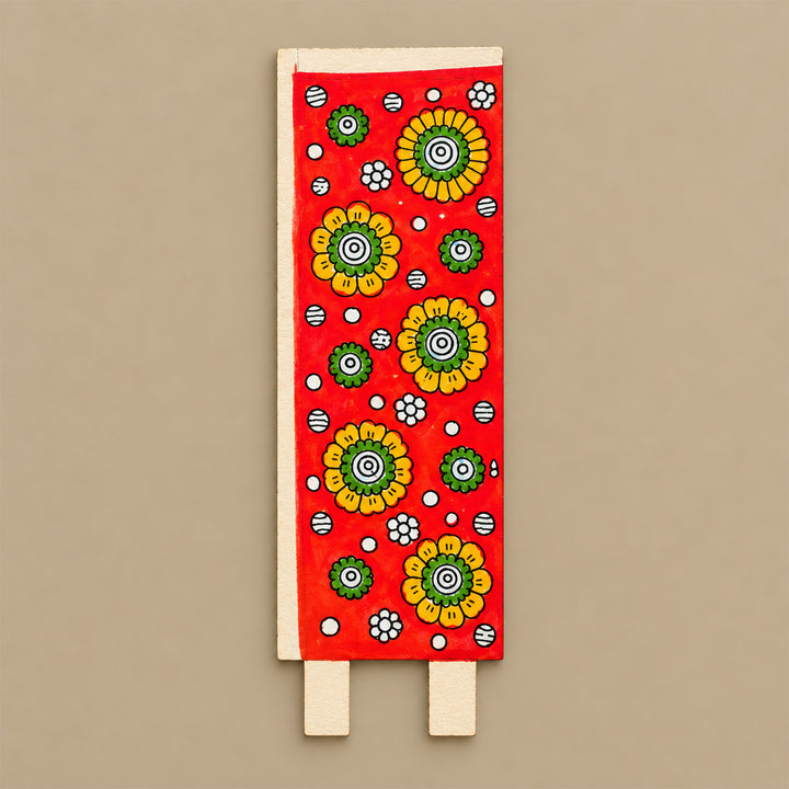 Hand-Painted Tholu Floral Parchment Leather Votive Tealight Holder With Channapatna Base