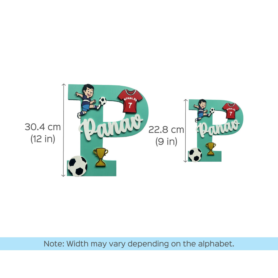 Handcrafted Personalized Kids Football Themed Monogram Mdf Nameplate 6 - Size Comparison with Dimensions